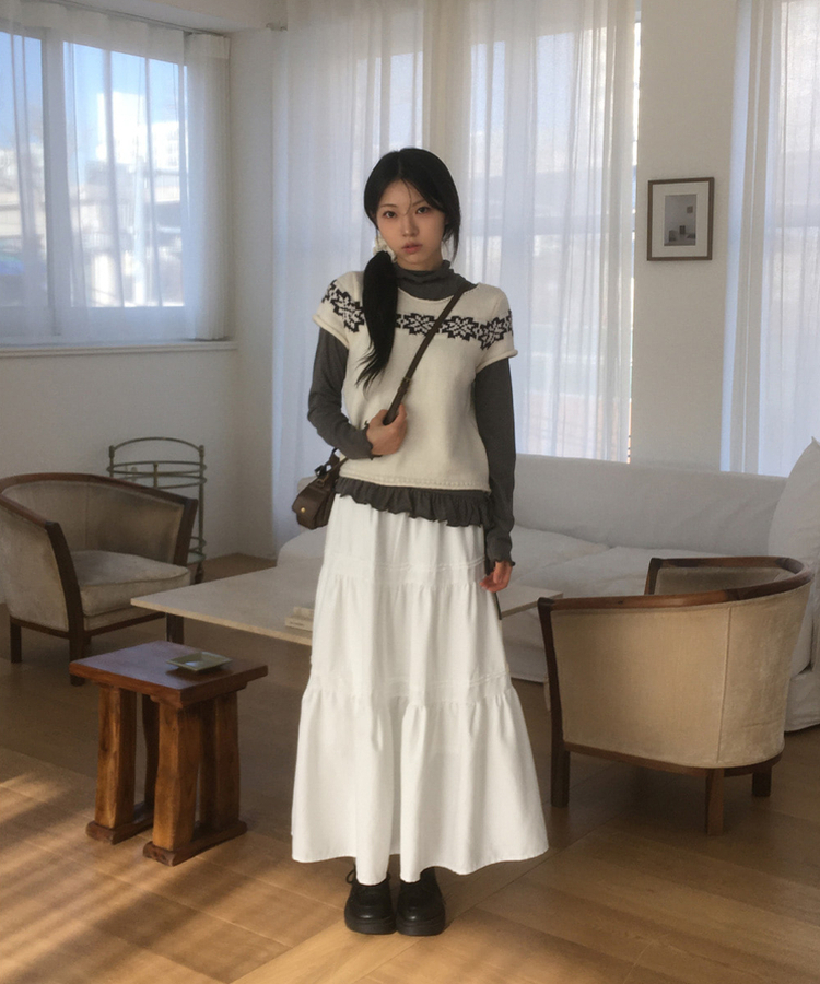 スエードティアードロングスカート IVORY