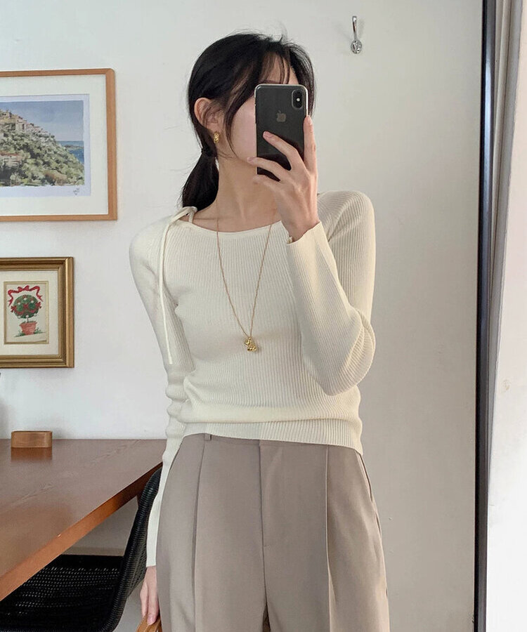 ショルダーリボンニット(5color) IVORY