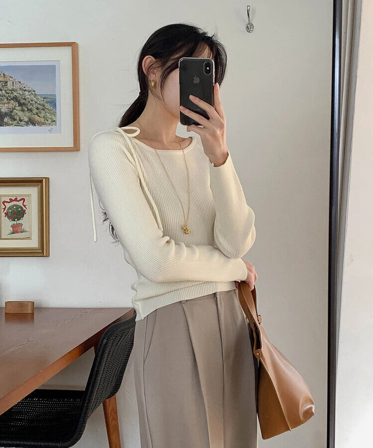 ショルダーリボンニット(5color) IVORY