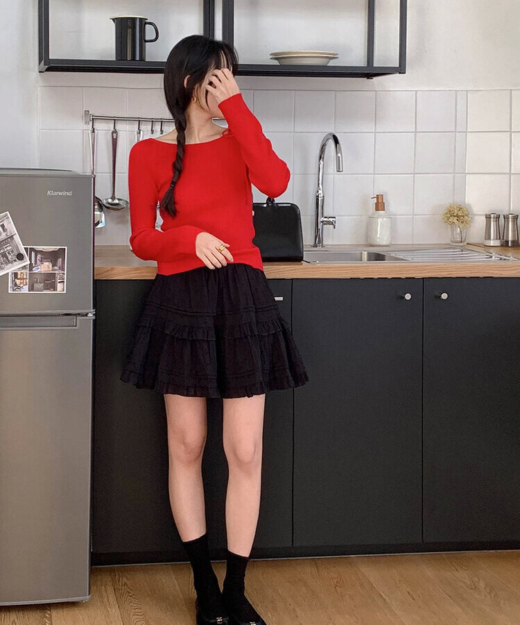 ショルダーリボンニット(5color) RED