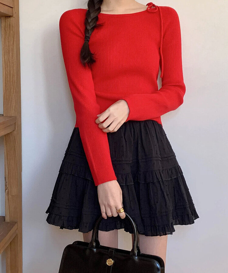 ショルダーリボンニット(5color) RED