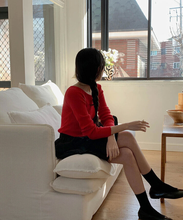 ショルダーリボンニット(5color) RED