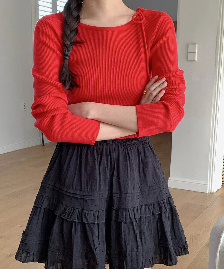 ショルダーリボンニット(5color) RED