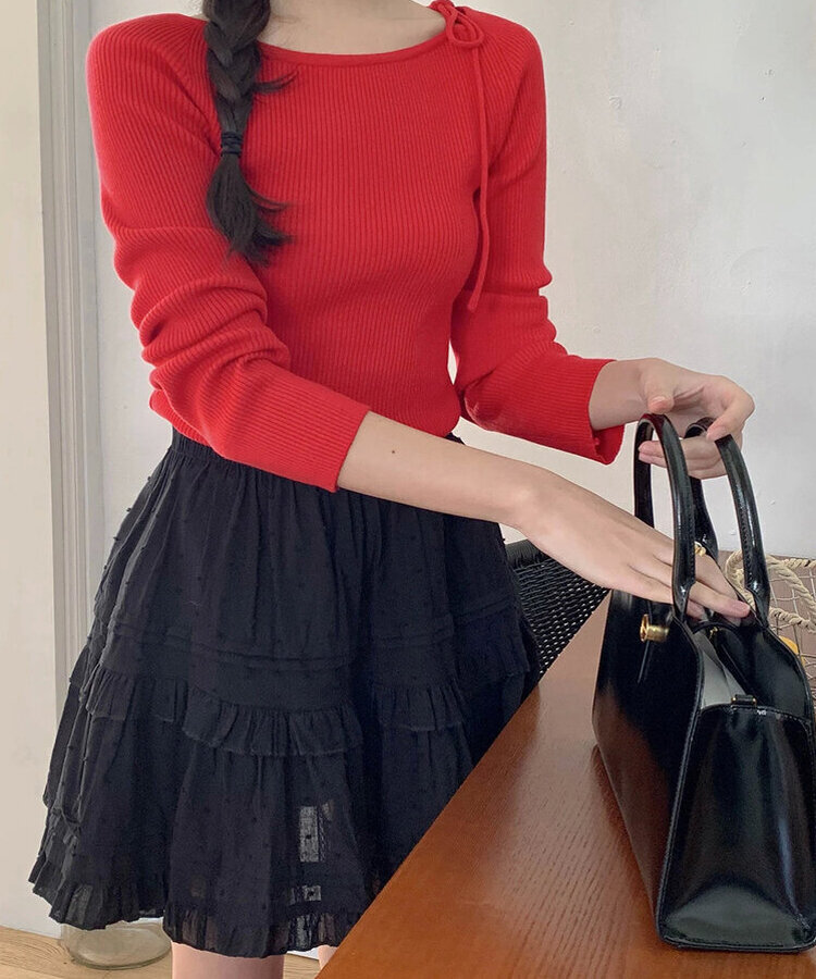 ショルダーリボンニット(5color) RED
