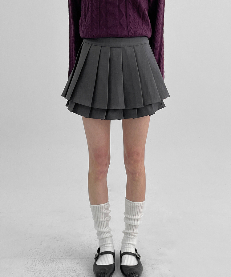 ダブルプリーツミニスカート GREY
