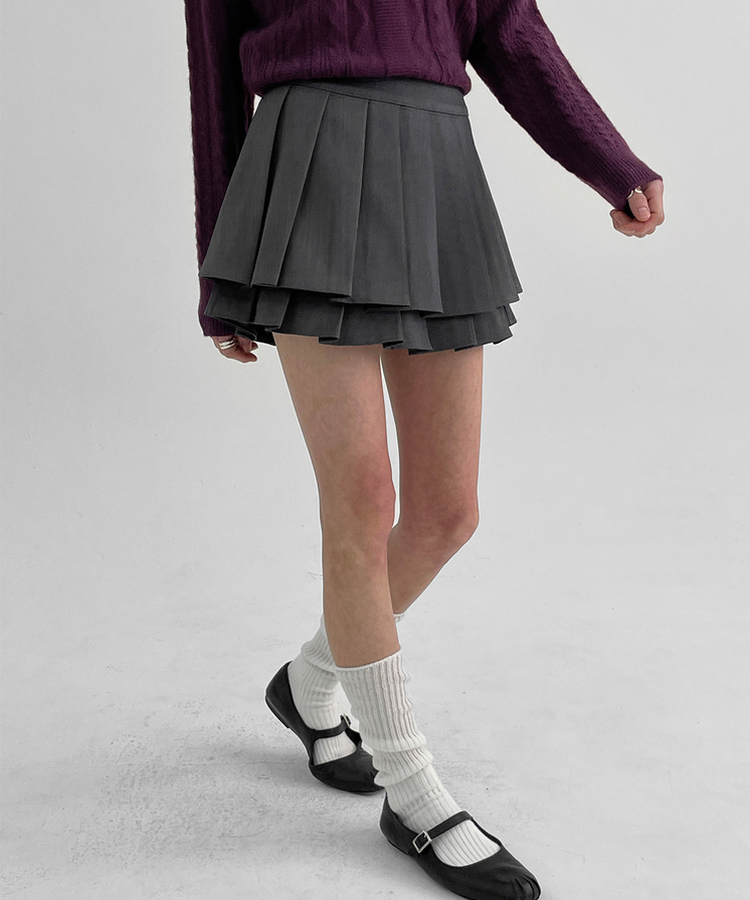 ダブルプリーツミニスカート GREY