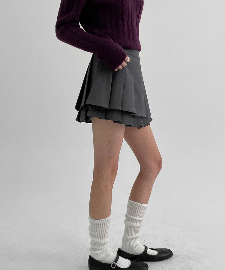 ダブルプリーツミニスカート GREY