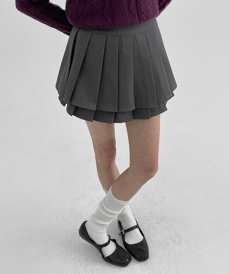 ダブルプリーツミニスカート GREY