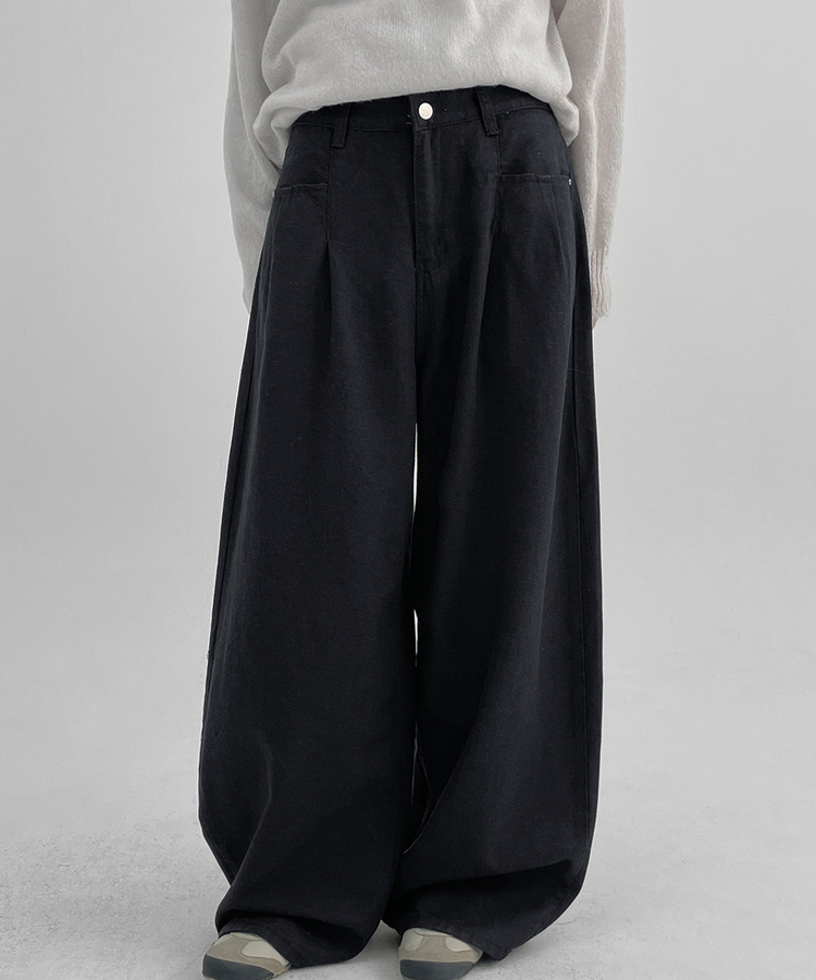 ピンタックワイドコットンパンツ NAVY
