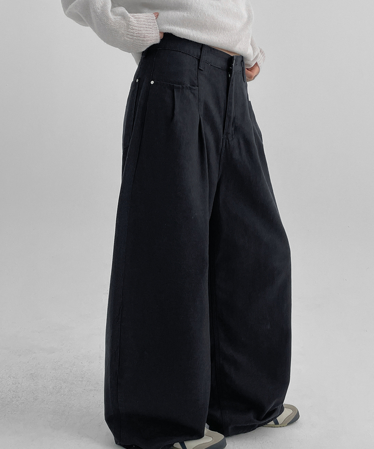 ピンタックワイドコットンパンツ NAVY