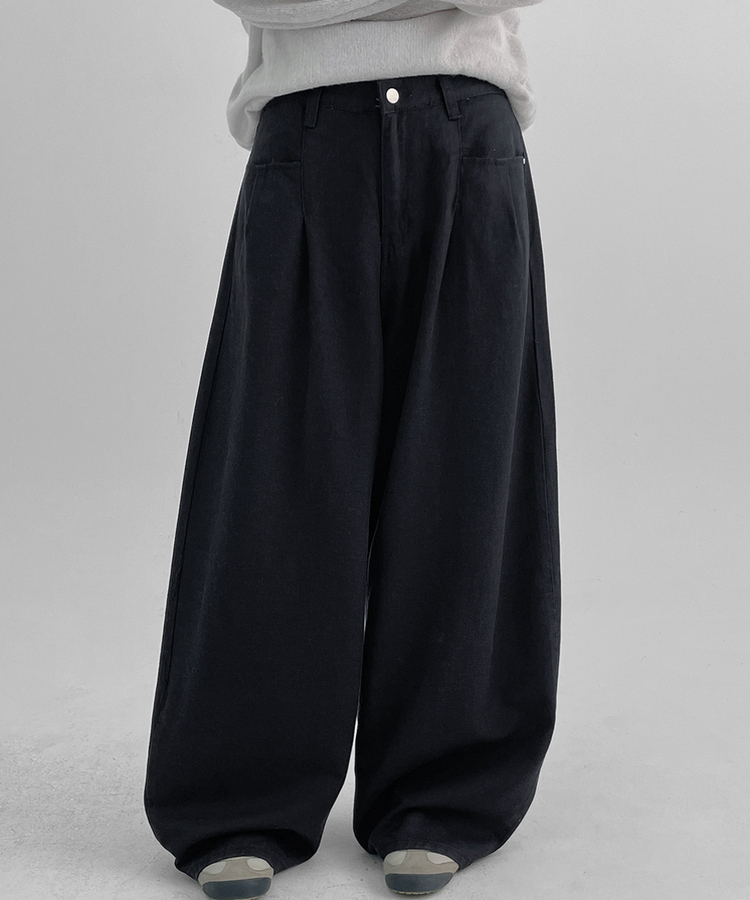 ピンタックワイドコットンパンツ NAVY