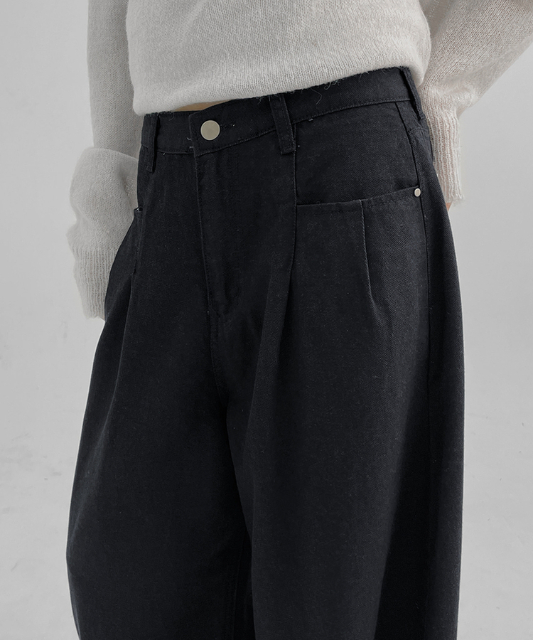 ピンタックワイドコットンパンツ NAVY