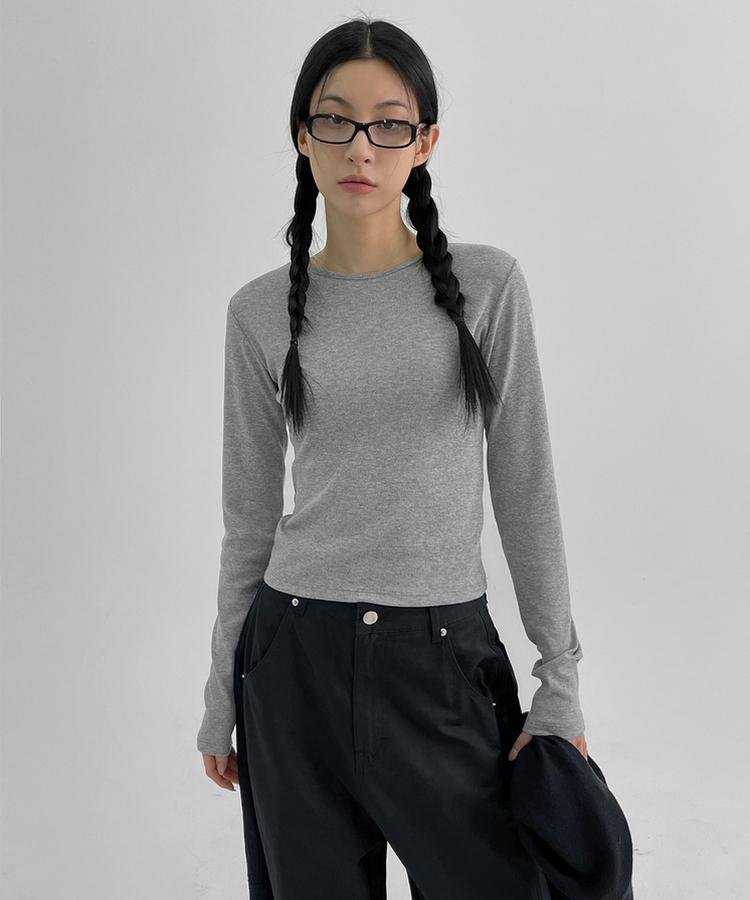 ラウンド長袖Tシャツ(5color) GREY