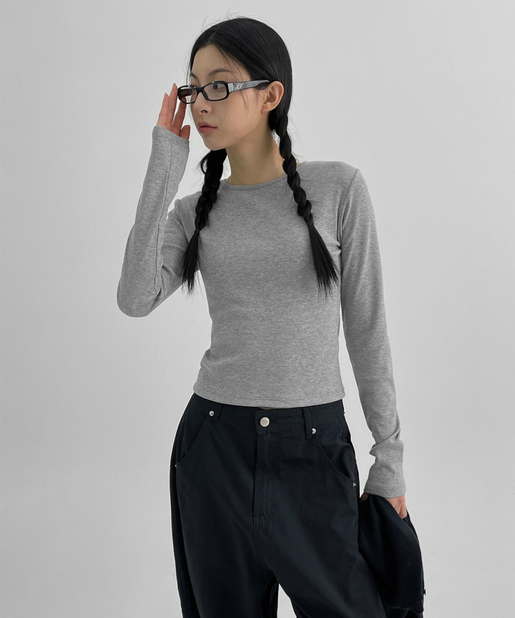 ラウンド長袖Tシャツ(5color) GREY