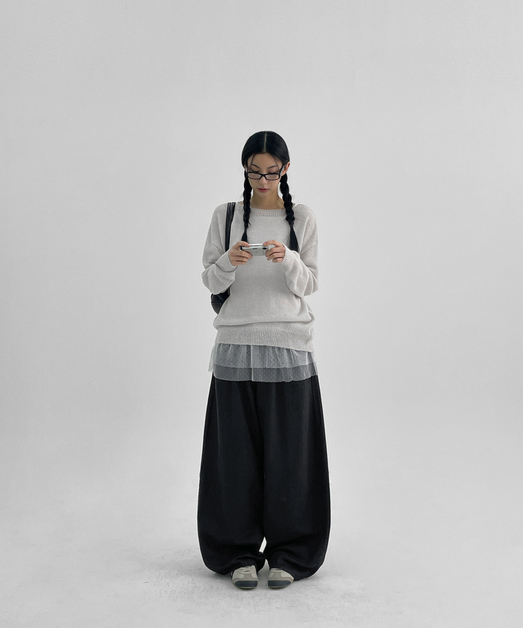 ボートネックウールニット LIGHT GRAY