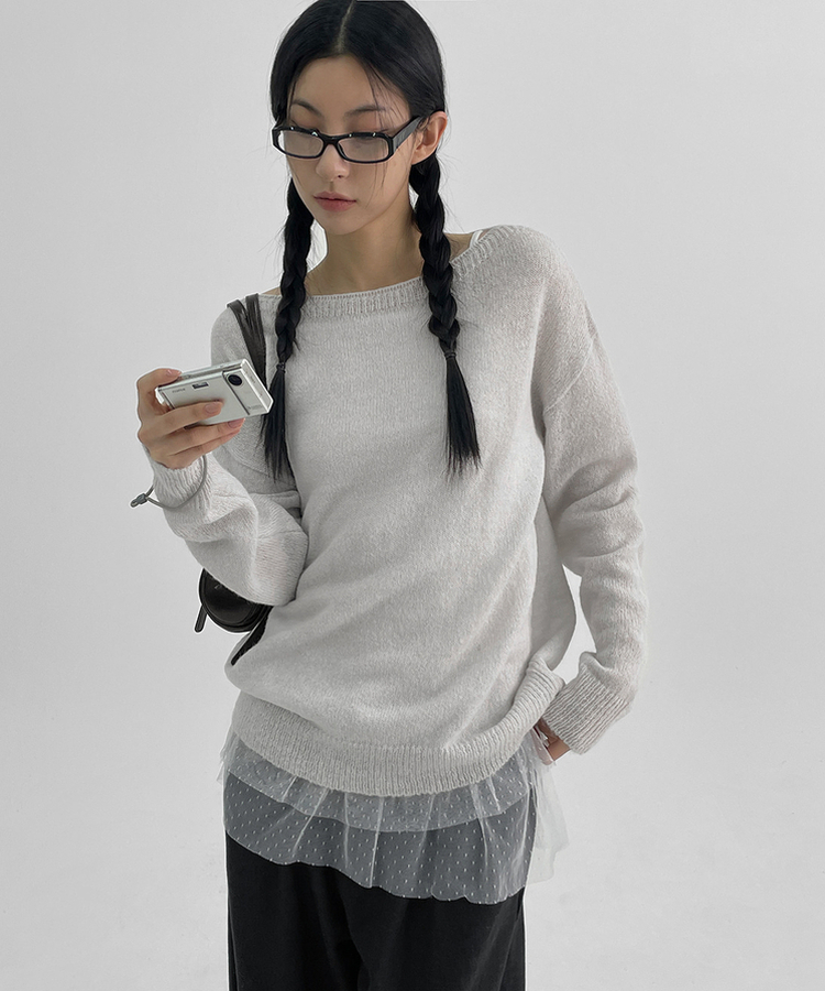 ボートネックウールニット LIGHT GRAY