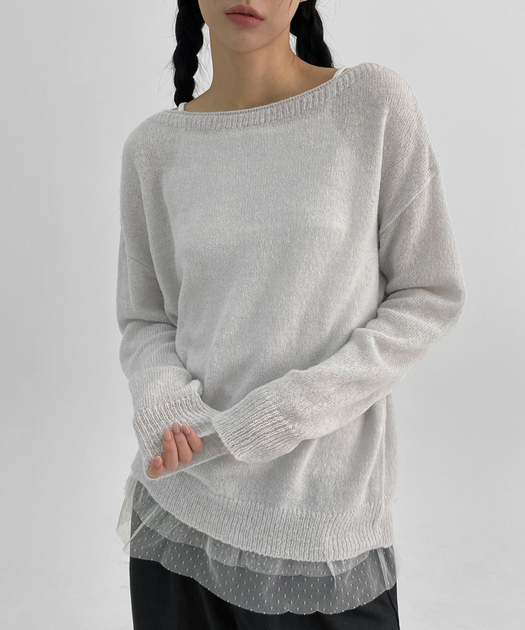 ボートネックウールニット LIGHT GRAY