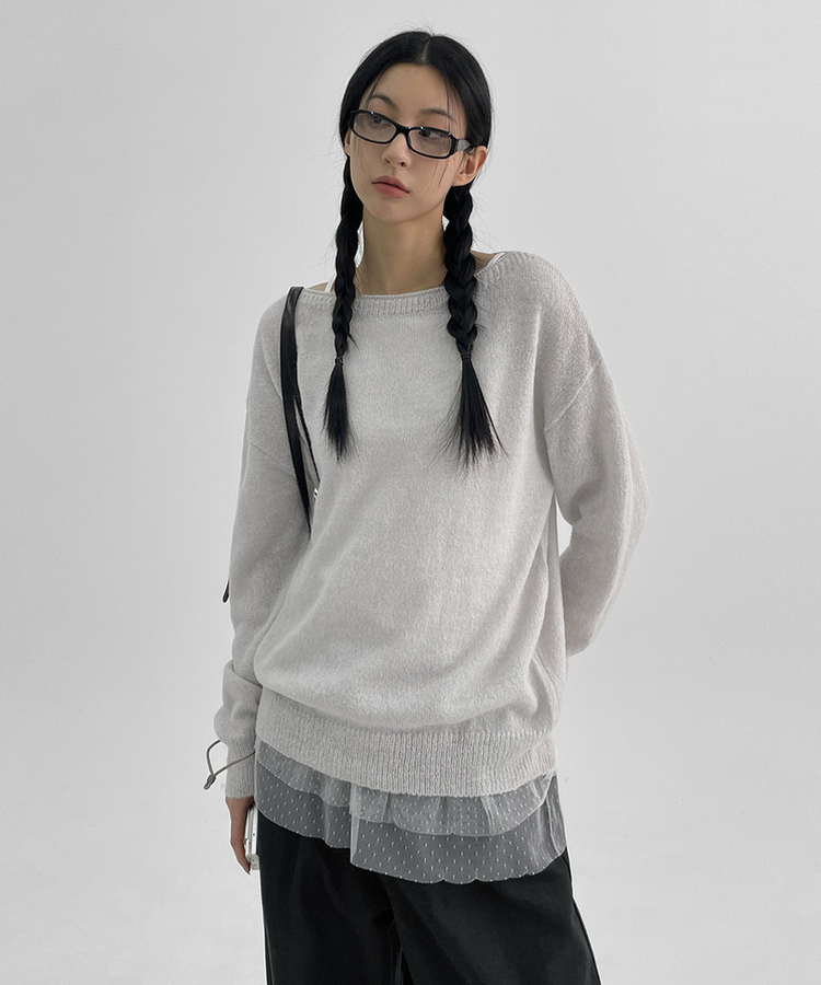 ボートネックウールニット LIGHT GRAY