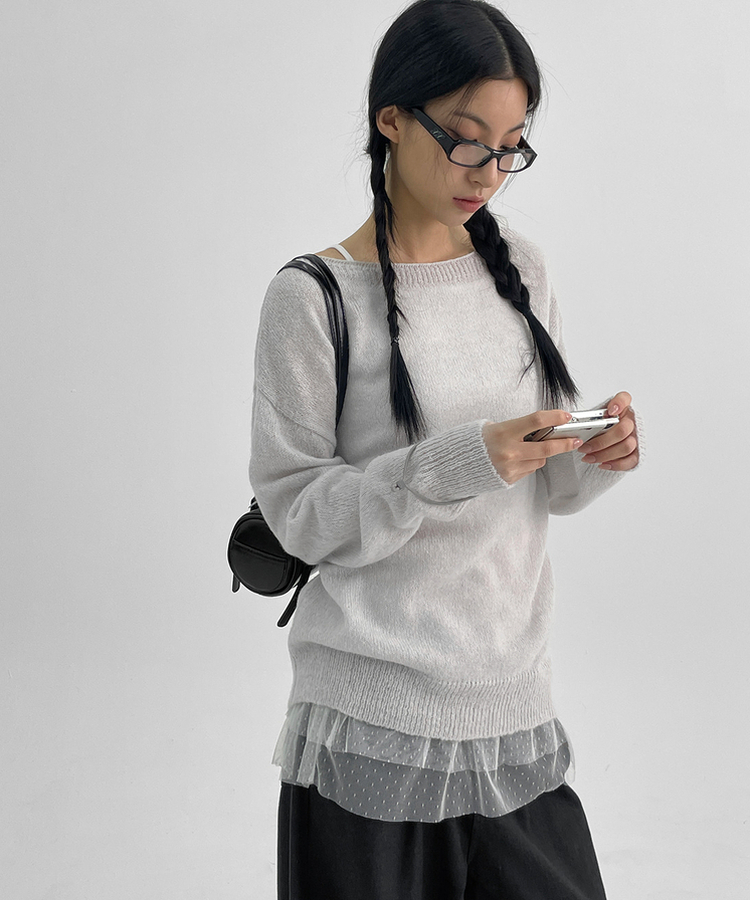 ボートネックウールニット LIGHT GRAY