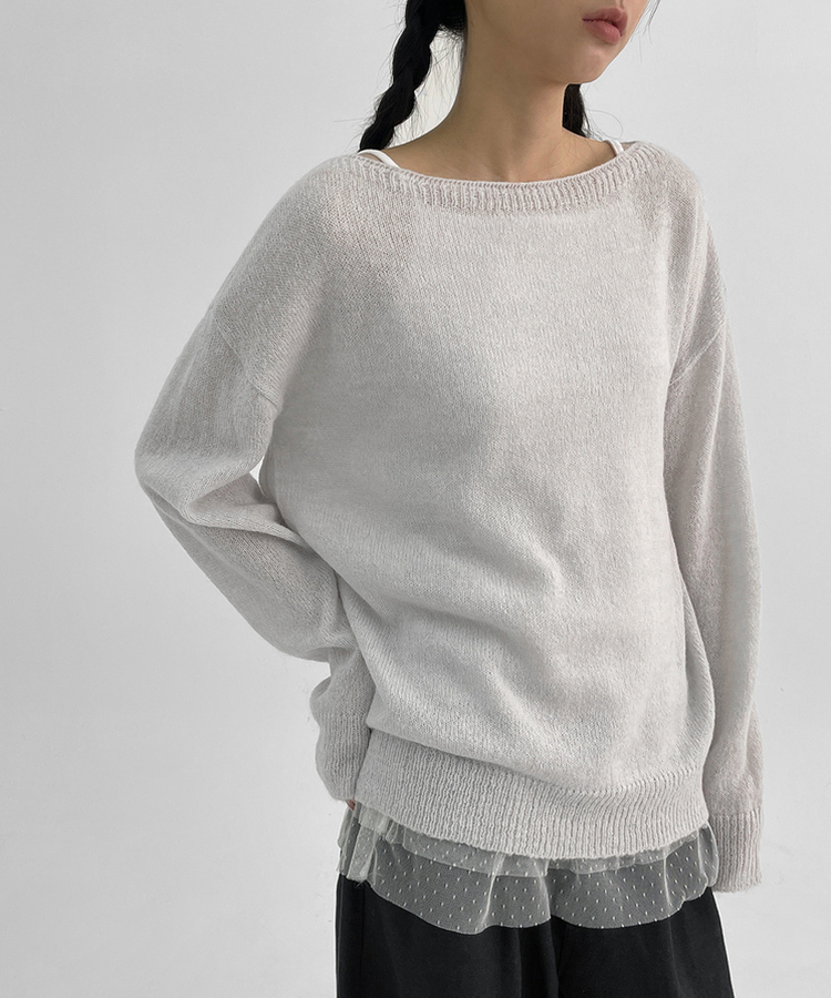 ボートネックウールニット LIGHT GRAY
