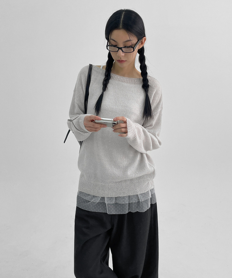 ボートネックウールニット LIGHT GRAY