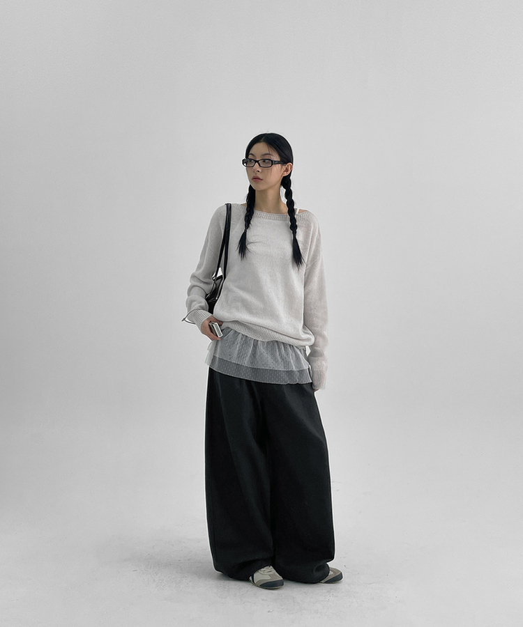 ボートネックウールニット LIGHT GRAY