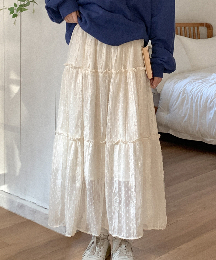 レースティアードロングスカート LIGHT BEIGE