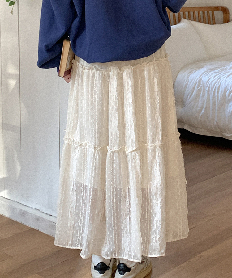 レースティアードロングスカート LIGHT BEIGE