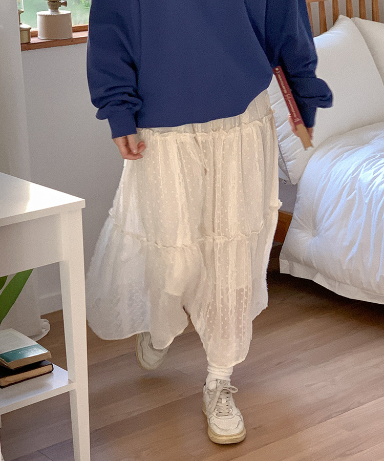 レースティアードロングスカート LIGHT BEIGE