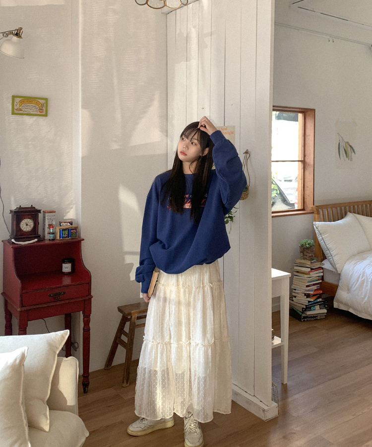 レースティアードロングスカート LIGHT BEIGE