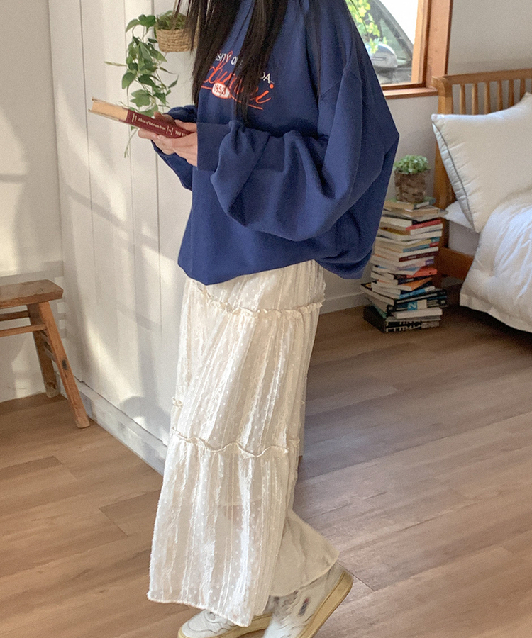 レースティアードロングスカート LIGHT BEIGE