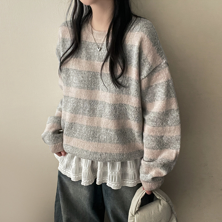 ビンテージストライプラウンドニット MELANGE