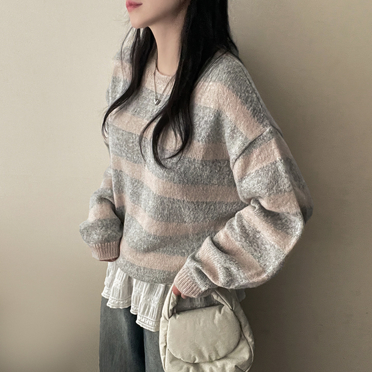 ビンテージストライプラウンドニット MELANGE