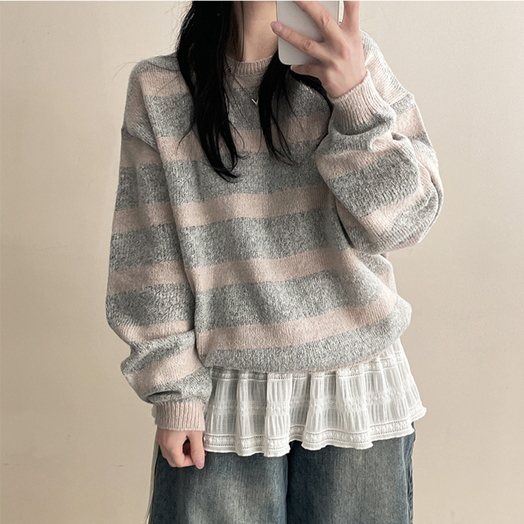 ビンテージストライプラウンドニット MELANGE