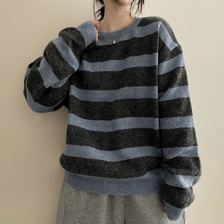 ビンテージストライプラウンドニット CHARCOAL