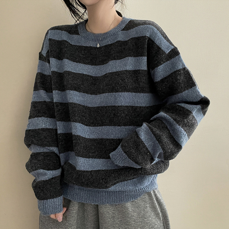 ビンテージストライプラウンドニット CHARCOAL