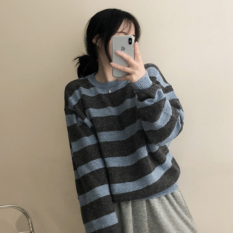 ビンテージストライプラウンドニット CHARCOAL