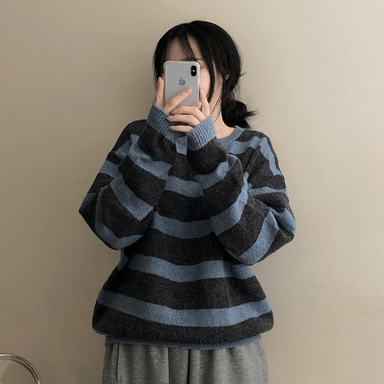 ビンテージストライプラウンドニット CHARCOAL