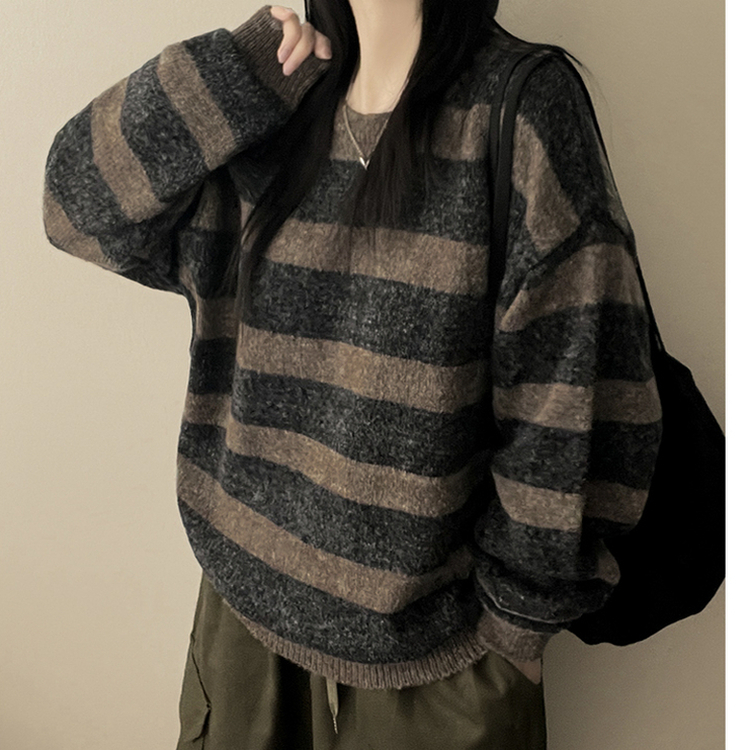 ビンテージストライプラウンドニット BLACK