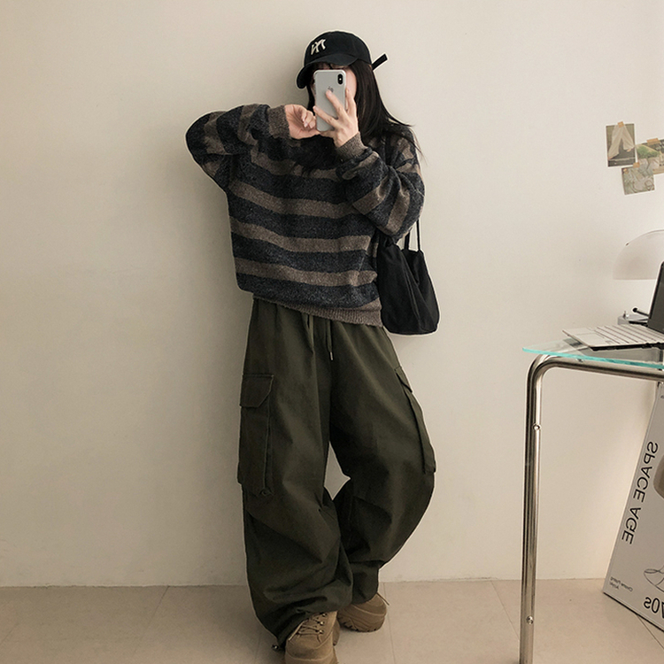 ビンテージストライプラウンドニット BLACK