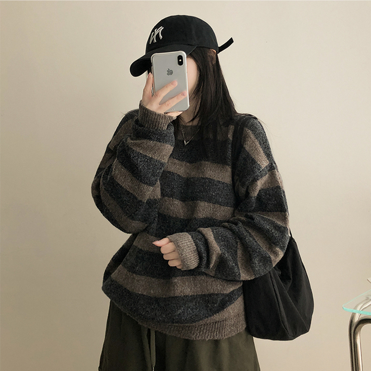 ビンテージストライプラウンドニット BLACK