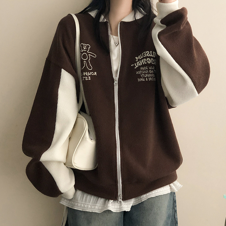 クマバイカラーニットカーディガン BROWN