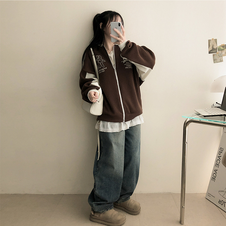 クマバイカラーニットカーディガン BROWN