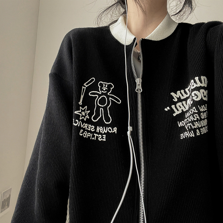 クマバイカラーニットカーディガン BLACK