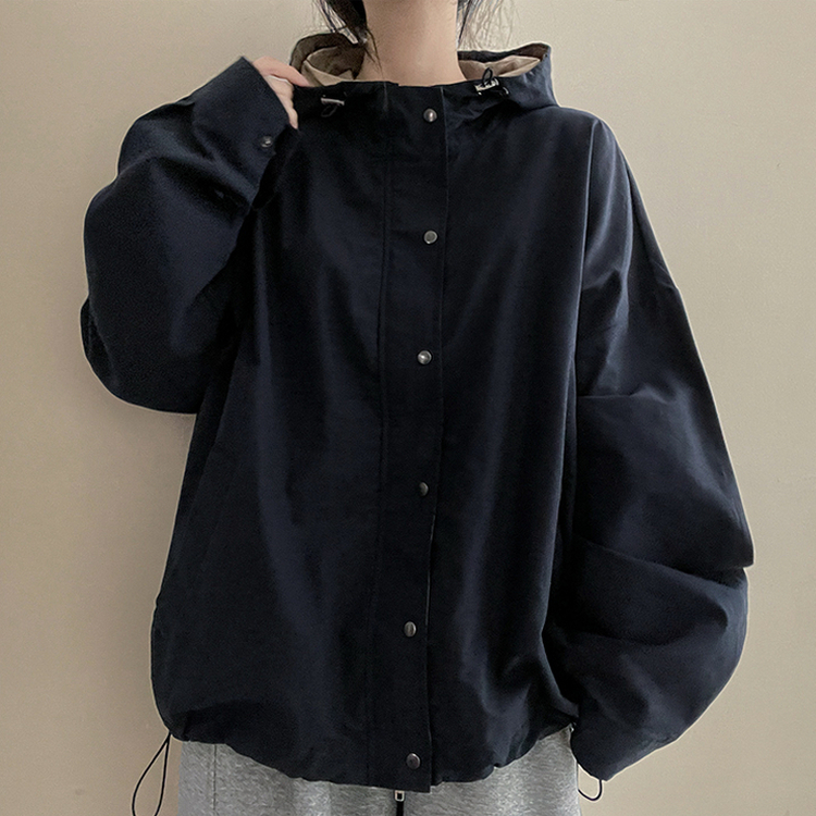 ストリングバイカラーフードジャンパー NAVY