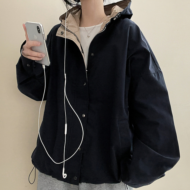 ストリングバイカラーフードジャンパー NAVY