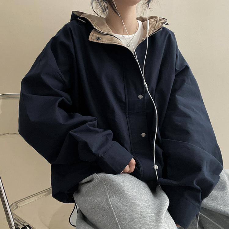 ストリングバイカラーフードジャンパー NAVY