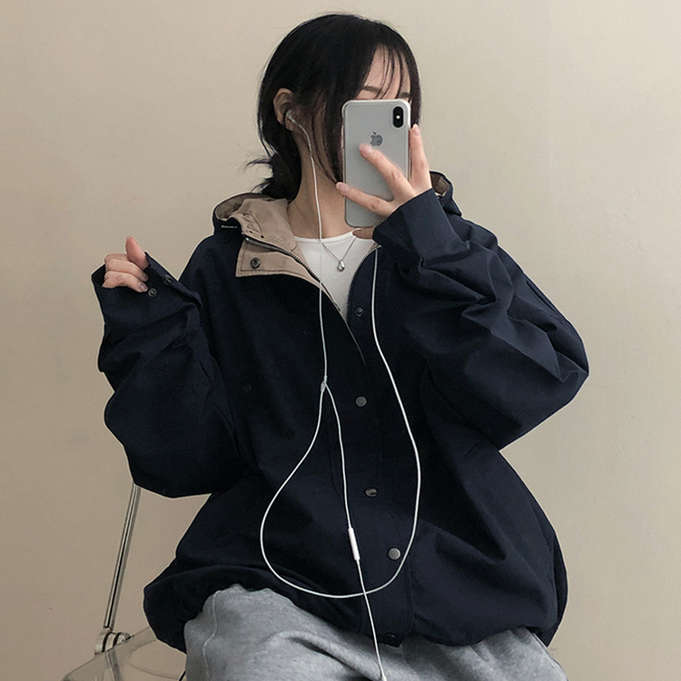 ストリングバイカラーフードジャンパー NAVY