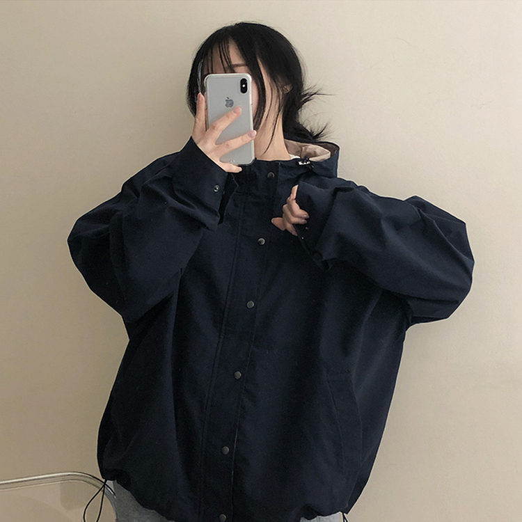 ストリングバイカラーフードジャンパー NAVY