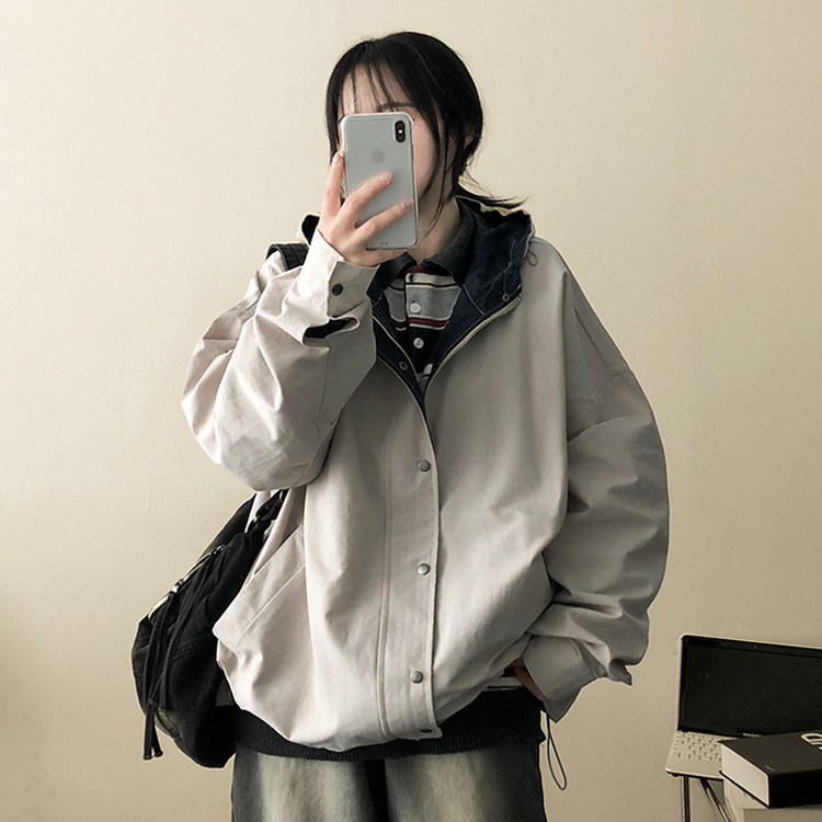 ストリングバイカラーフードジャンパー CREAM